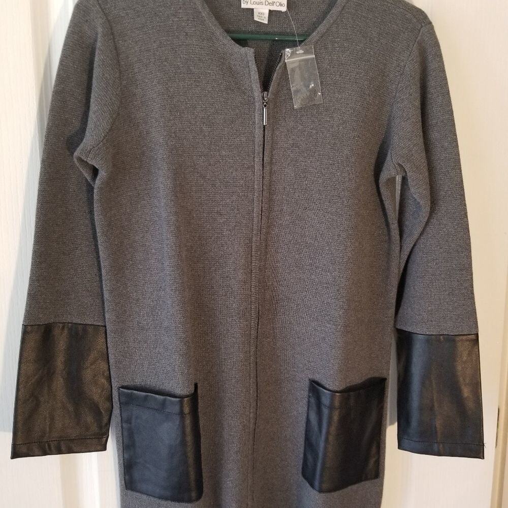 New linea faux leather grey cardigan xxs‎